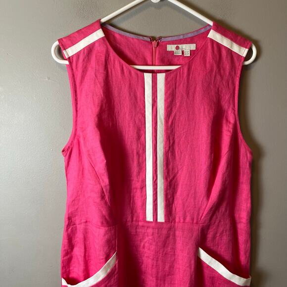 Boden Women's Midi Dress Size 12 Pink 100% Linen A-Line Raw Hem - Picture 2 of 8